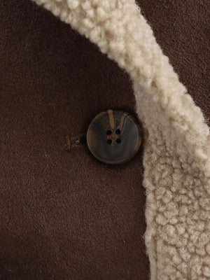 Fuzzy Collared Neck Long Sleeve Jacket with Buttoned Closure and Cozy Pockets