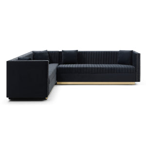 Contemporary Vertical Channel Tufted Velvet Sectional Sofa For Living Room With 4 Pillows by Couch.com