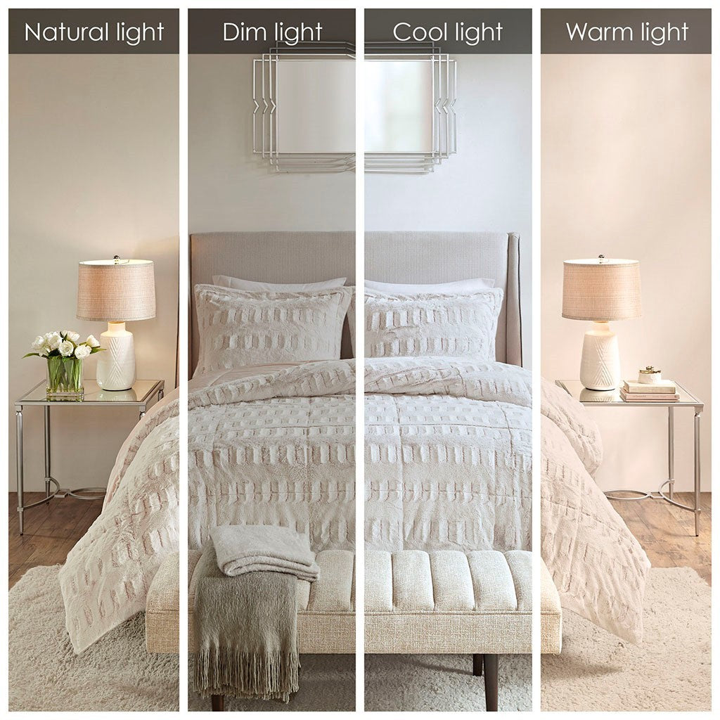 Full/Queen Back Print Long Fur Comforter Mini Set