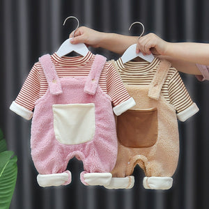 Fleece-lined Extra-thick Super-cute Warm One-piece Overalls Set