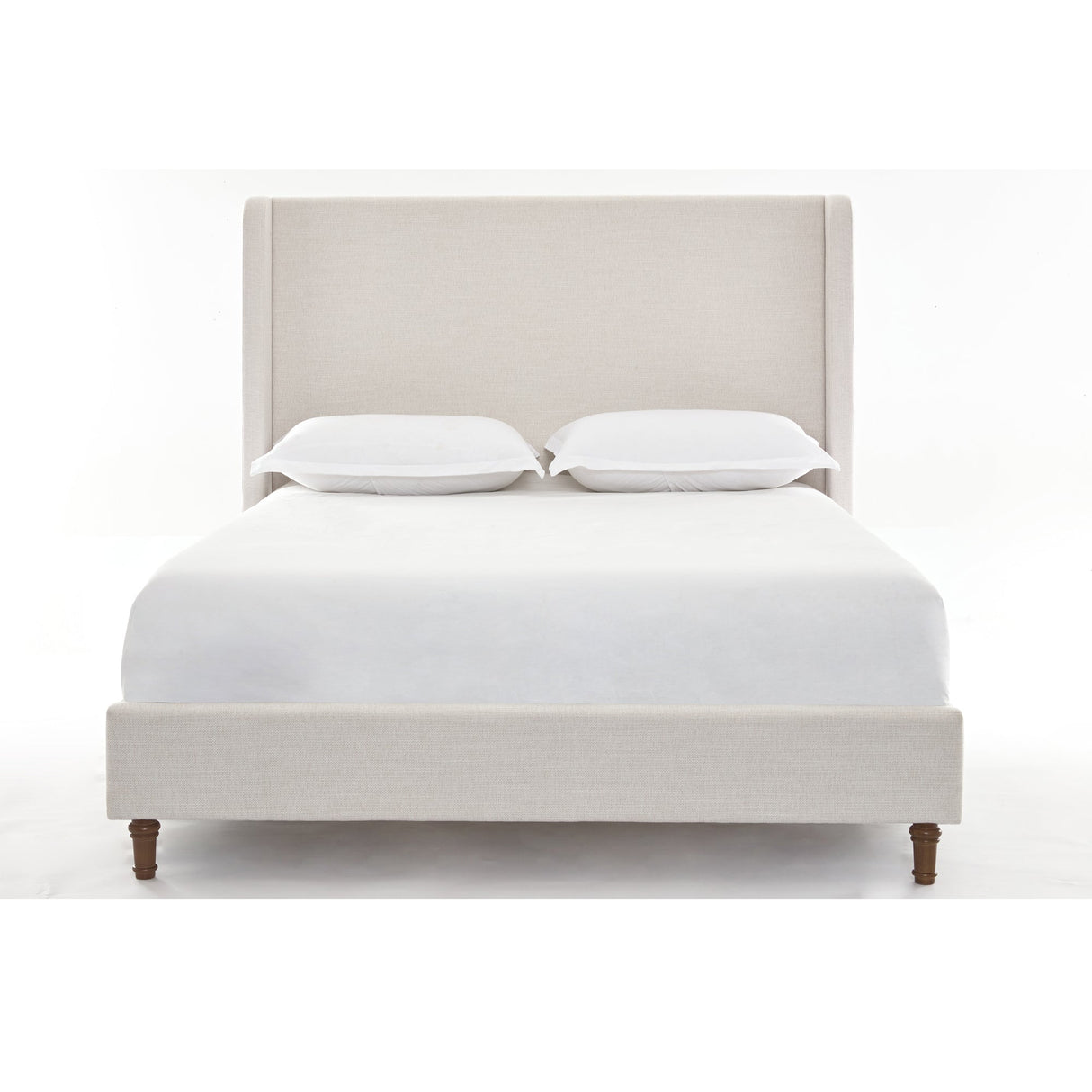 Hayden King Size Upholstered Wingback Bed with Textured Ivory Canvas and Tall 54' Headboard