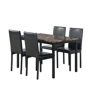 5 Piece Dinning Set With Faux Marble Top, Table & 4 Chairs - Black by Couch.com