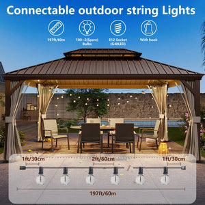 197FT LED Outdoor String Lights with 100 Shatterproof Bulbs