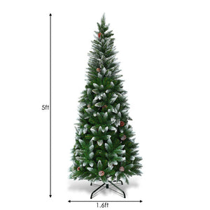 5/6/7.5 Feet Artificial Pencil Christmas Tree with Pine Cones-5 Feet