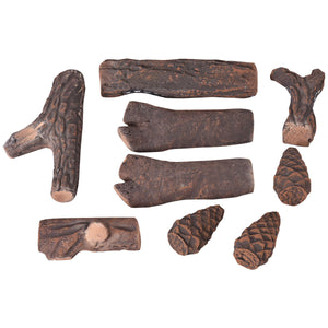 9 PCS Ceramic Fireplace Logs Set Realistic Artificial Gas Fireplace Logs