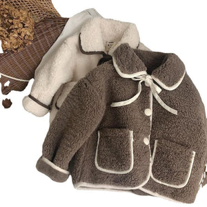 Lamb Wool Baby Turn-down Collar Coat Children's Thickened Cotton-padded