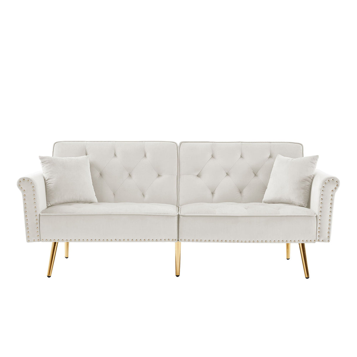 Velvet Tufted Sofa Couch With 2 Pillows And Nailhead Trim by Couch.com