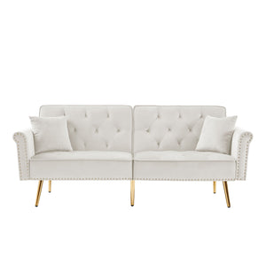 Velvet Tufted Sofa Couch With 2 Pillows And Nailhead Trim by Couch.com