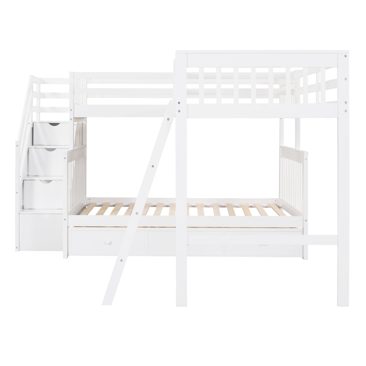 Solid L Shaped Bunk Bed With 3 Drawers, Ladder And Staircase by Couch.com