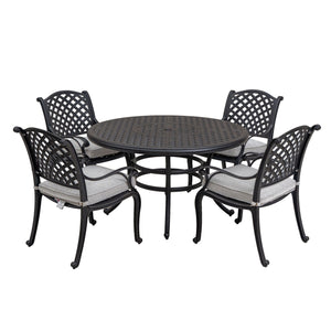 Stylish Outdoor 5 Piece Aluminum Dining Set With Cushion (4 Arm Chairs And Table) - Sandstorm by Couch.com