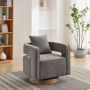 Swivel Accent Open Back Barrel Chair With Weathered Base by Couch.com