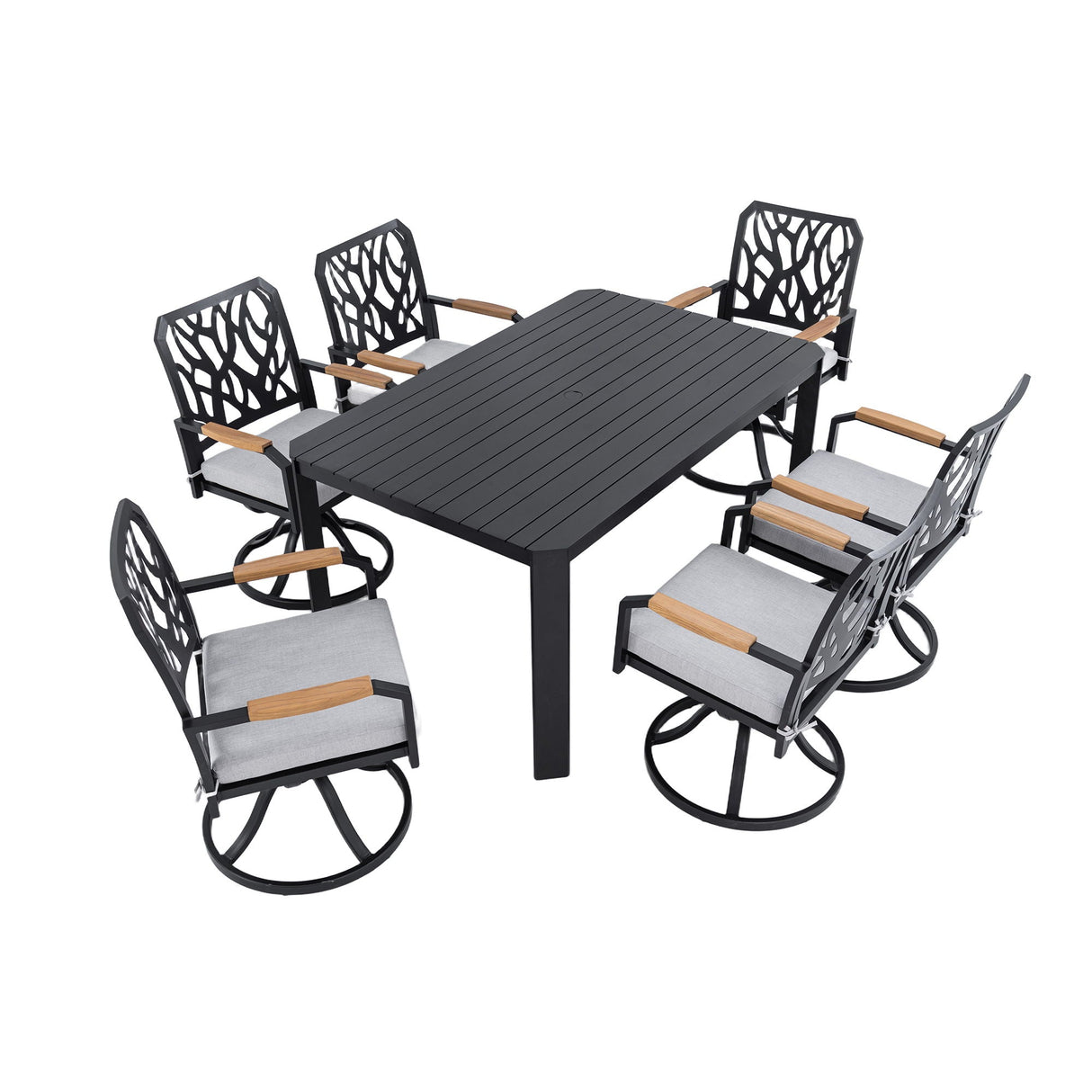 Outdoor Patio Furniture Dining Set With Sunbrella Fabric, Rectangular Table With Umbrella Hole by Couch.com