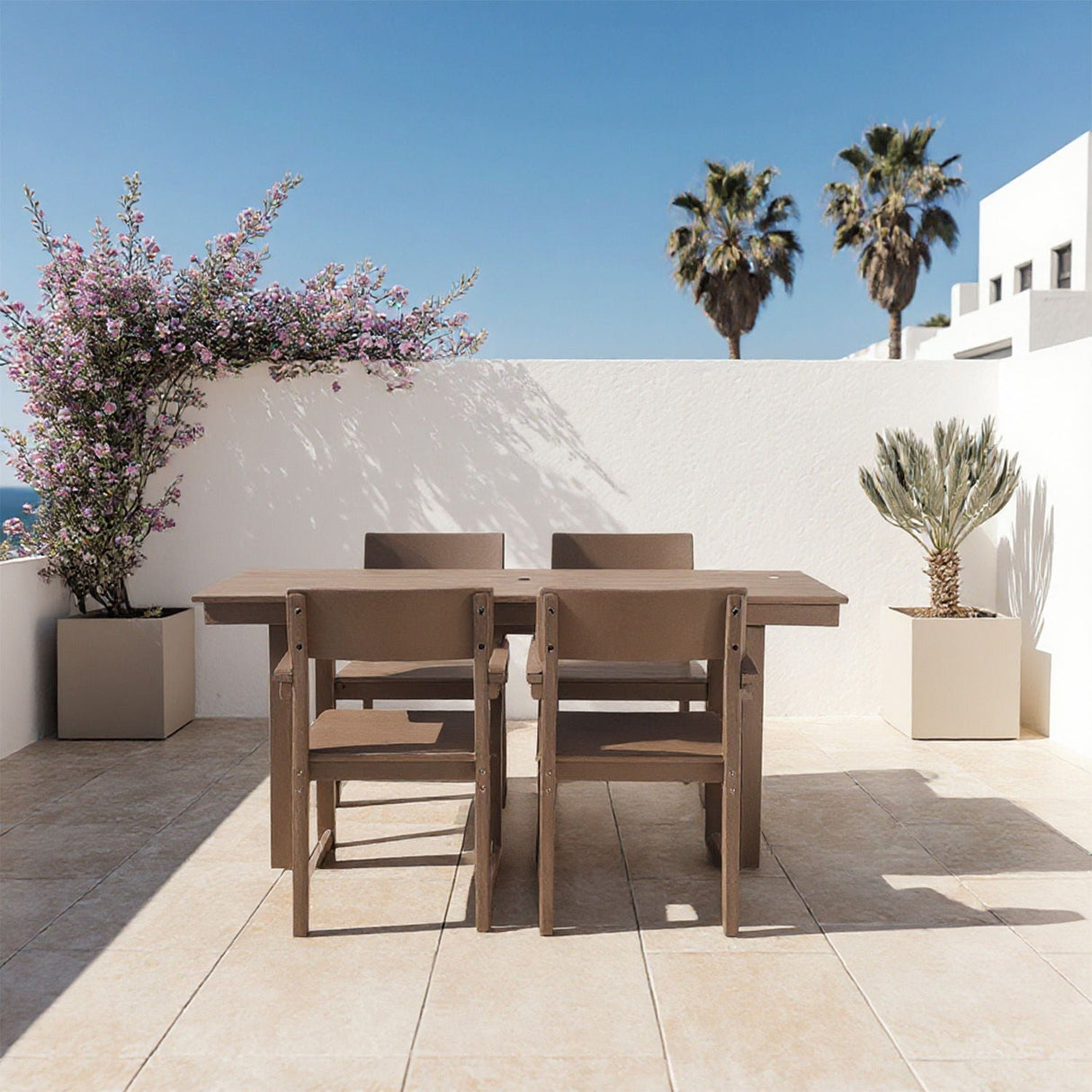 5 Piece Outdoor Dining Set with Umbrella Hole and 4 Armrest Chairs