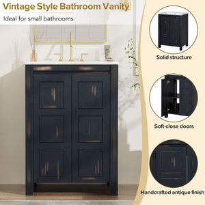 Vintage Style Small Bathroom Vanity Combo With Ceramic Sink, 2 Soft-Close Doors - Espresso by Couch.com