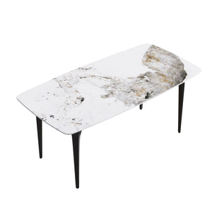 70.87" Modern Artificial Stone Pandora White Curved Black Metal Leg Dining Table - Antique White by Couch.com