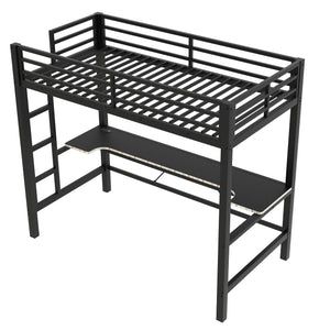 Twin Size Gaming Metal Loft Bed Frame With LED Light And Desk - Black by Couch.com