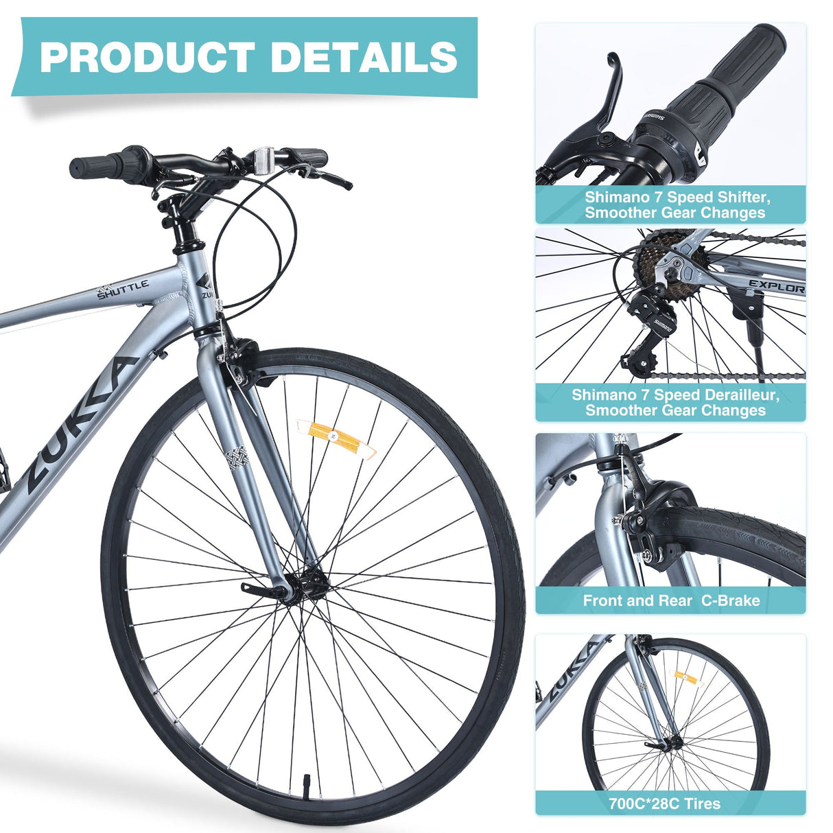 Shimano - 7 Speed Hybrid Bike Aluminum Alloy Frame C-Brake 700C Road Bike For Men Women's City Bicycle by Couch.com