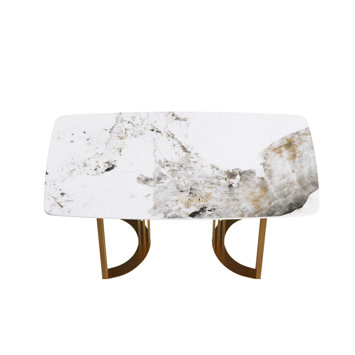 63" Modern Artificial Stone Pandora White Curved Metal Leg Dining Table, 6 People - Antique White by Couch.com