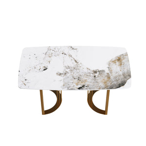 63" Modern Artificial Stone Pandora White Curved Metal Leg Dining Table, 6 People - Antique White by Couch.com