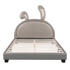 Upholstered Leather Platform Bed With Rabbit Ornament by Couch.com