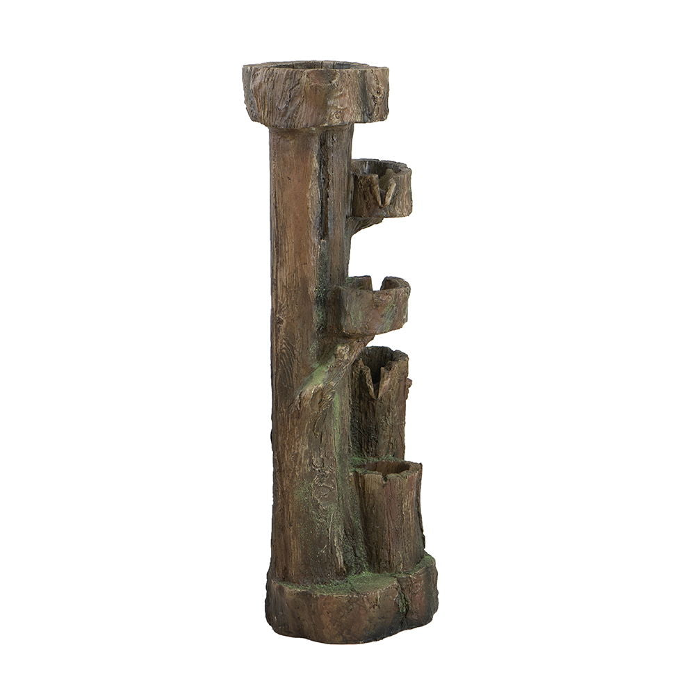 Rustic Decorative Tree Trunk 5 Tier Water Fountain, With Light And Pump, For Indoor And Outdoor - Brown by Couch.com