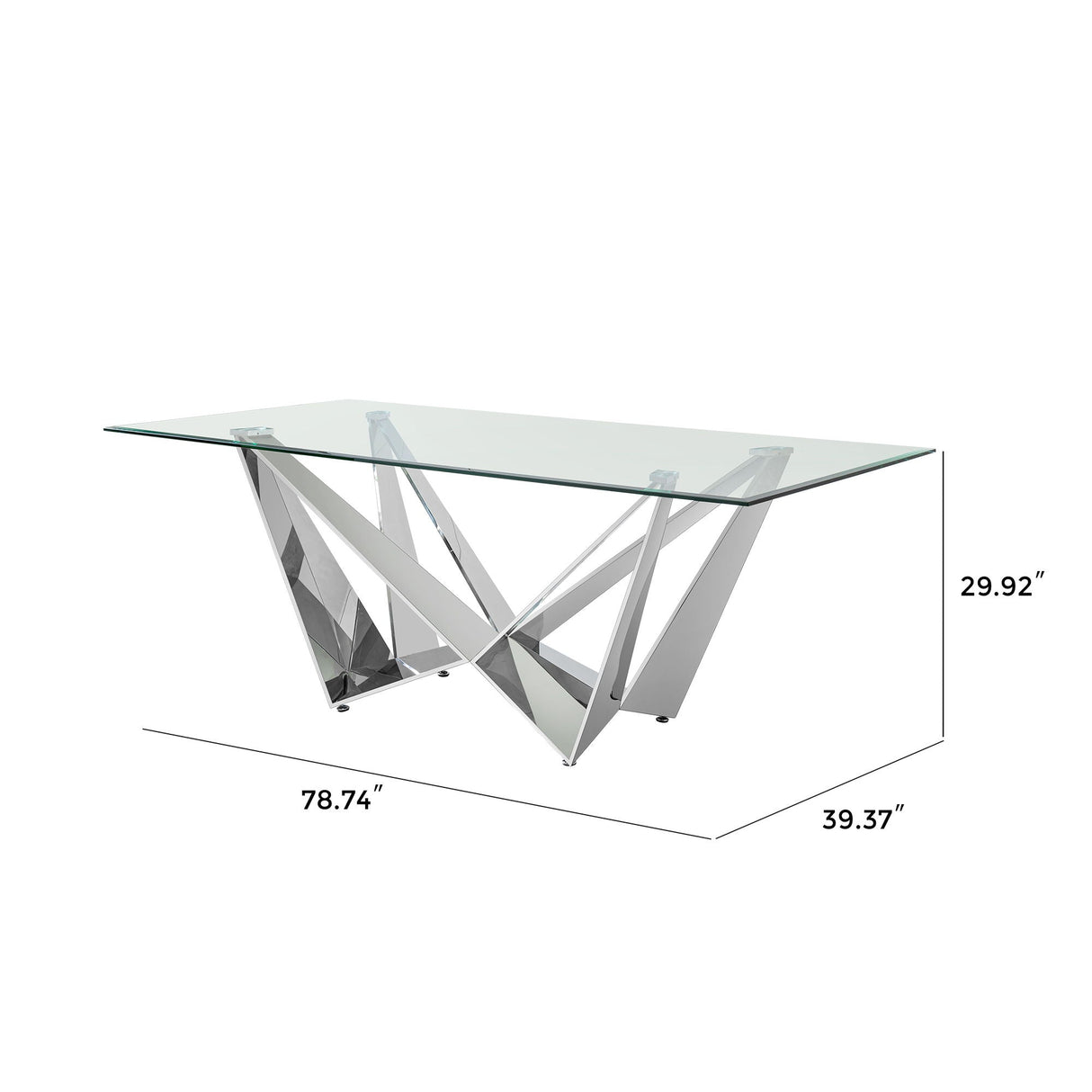 Clear Glass With Polished Stainless Steel Base Dining Table - Silver by Couch.com
