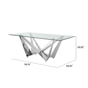 Clear Glass With Polished Stainless Steel Base Dining Table - Silver by Couch.com