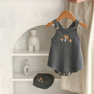Baby Boys And Girls Mushroom Embroidered Romper Embroidered Hat