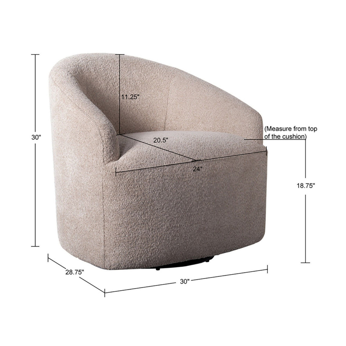 Modern Upholstered 360 Degree Swivel Chair Faux Fabric Solid Wood Frame - Beige by Couch.com