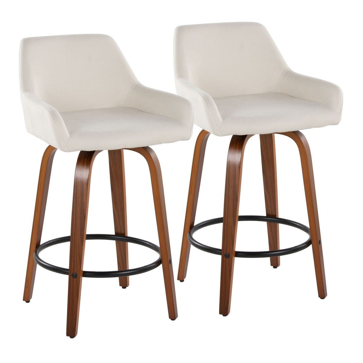 Daniella - Contemporary Fixed Height Counter Stool With Swivel With Round Footrest (Set of 2) by Couch.com
