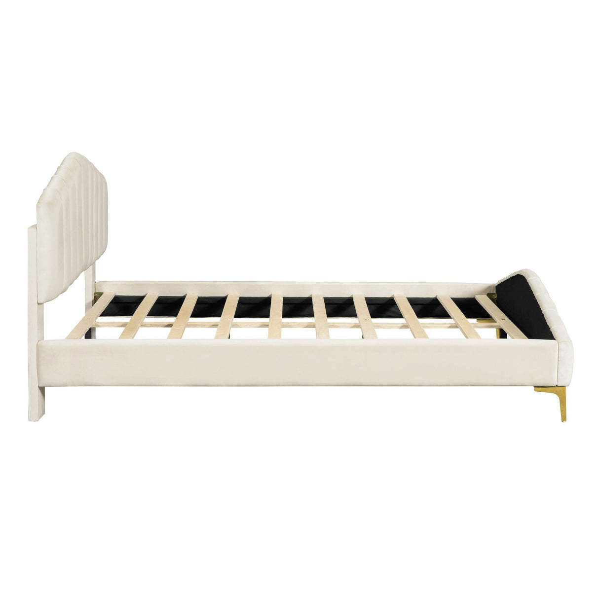Platform Bed With Thick, Stylish Stripe Decorated Bedboard And Elegant Leg by Couch.com