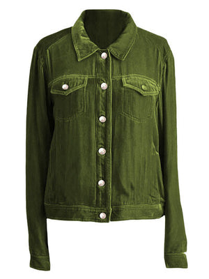 Casual Button-Up Long Sleeve Jacket with Chest Pockets and Relaxed Fit