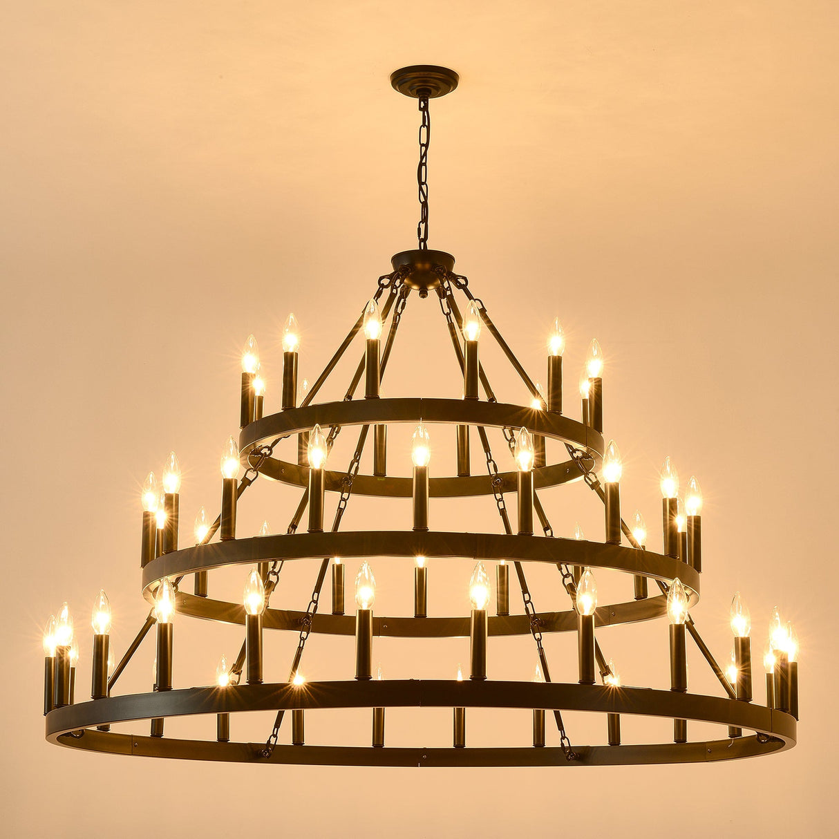 39.37 Inch 3-Tiers Wagon Wheel Chandelier