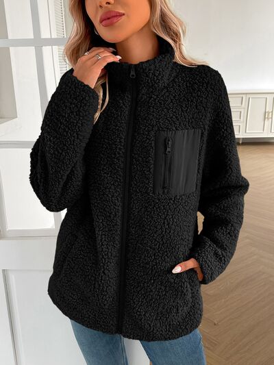 Winter Warm Zip Up Long Sleeve Jacket Fuzzy Cozy & Stylish Jacket Cold-Weather Essential Outdoor Jacket