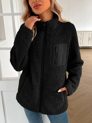 Winter Warm Zip Up Long Sleeve Jacket Fuzzy Cozy & Stylish Jacket Cold-Weather Essential Outdoor Jacket