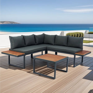 4 Piece L-Shaped Patio Wicker Outdoor 5 Seater Sectional Sofa Seating Group Conversation Sets With Side Table & Cushions - Dark Gray by Couch.com