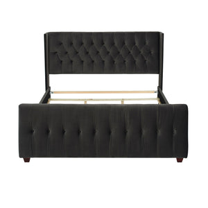David - King Tufted Wingback Bed - Dark Charcoal Gray by Couch.com
