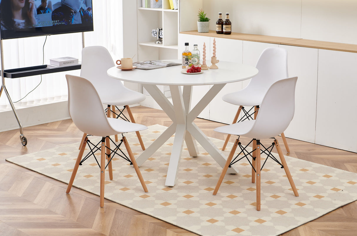 5 Pieces Dining Set, Table Cross Leg Mid-Century Dining Table For 4 - 6 People With Round MDF Table Top, Pedestal Dining Table, End Table Leisure Coffee Table - White by Couch.com