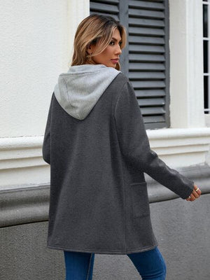 Simple Classic Drawstring Long Sleeve Hooded Jacket – Casual & Comfortable Lightweight Outerwear
