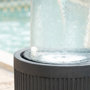 20x20x19.5' Heavy Cement Round Black Ribbed Outdoor Water Fountain with Light (Color Change)