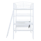 Loft Bed With 4 Layers Of Shelves And L-Shaped Desk, Stylish Metal Frame Bed With A Set Of Sockets, USB Ports And And Wireless Charging by Couch.com