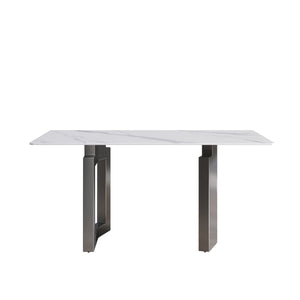Modern Artificial Stone White Straight Edge Metal Leg Dining Table by Couch.com