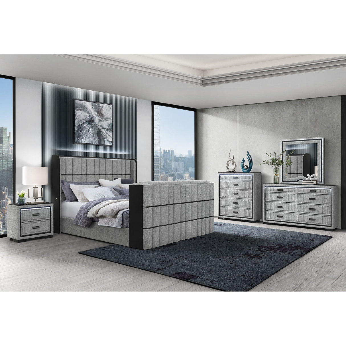 Isaiah - Bed With TV Lift-LED Speakers And Fireplace