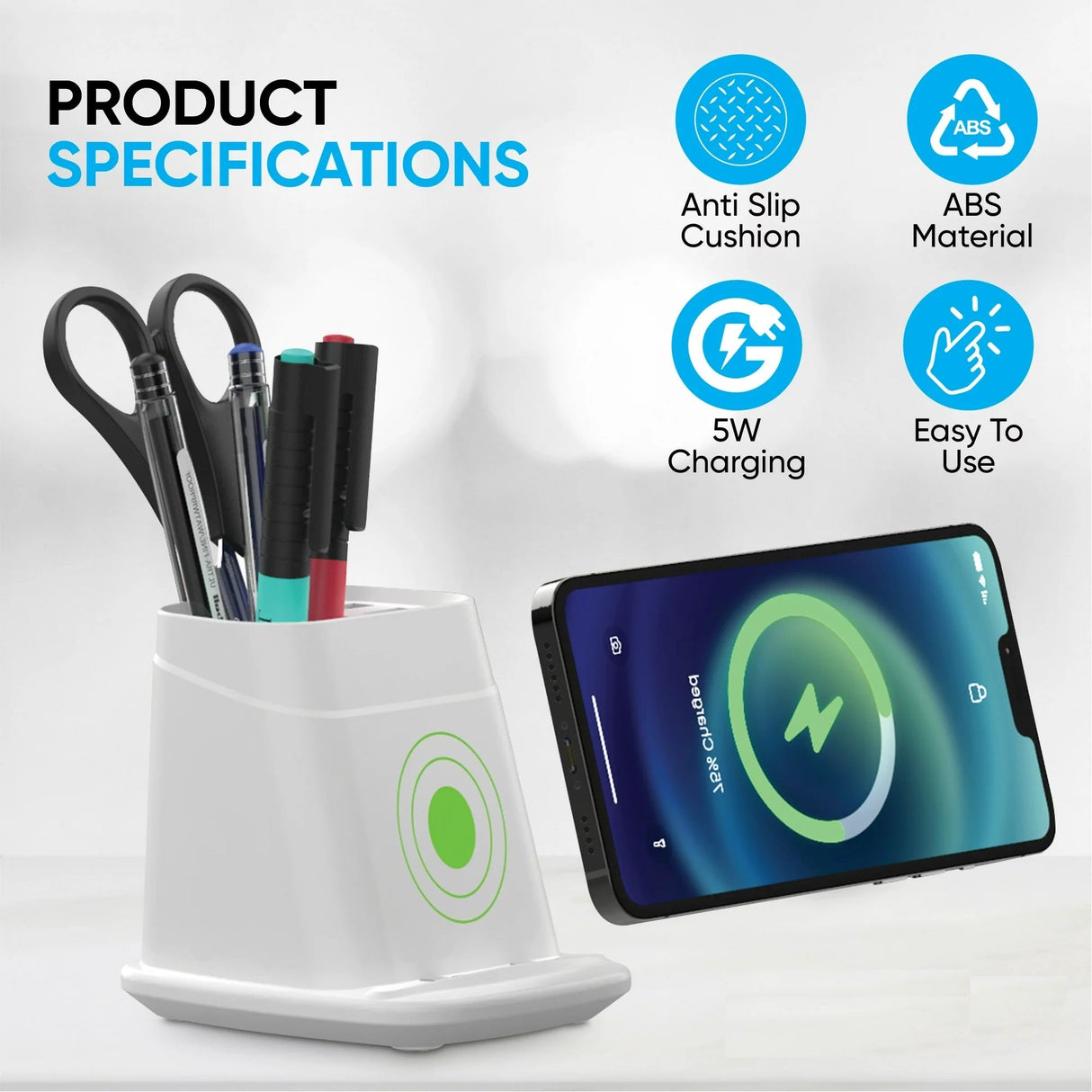 Wireless Charging Stand with Dual USB Charger & Desk Organizer by Infinite Basics
