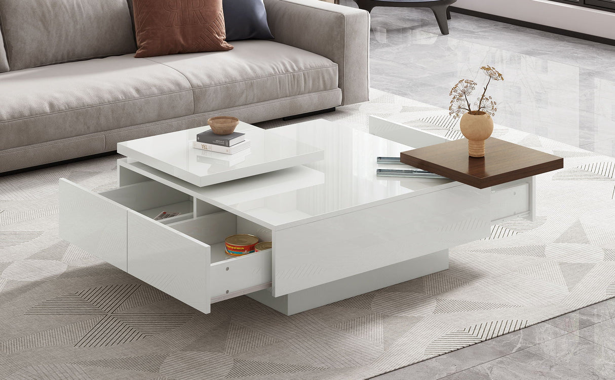Movable Square Top Coffee Table With 4 Hidden Storage Drawers by Couch.com