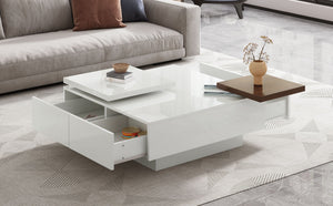 Movable Square Top Coffee Table With 4 Hidden Storage Drawers by Couch.com