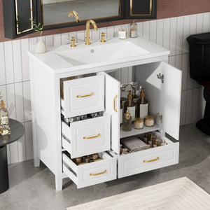 Bathroom Vanity With Sink, Soft Closing Doors & Drawers, Metal Handles