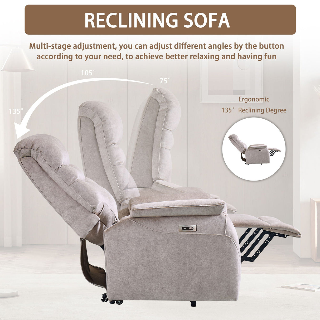 Comfortable Electric Lift Chair, Made Of High Grade Leather, Provides Full Body Support And Convenient Remote Control Operation, Making It An Ideal Choice For The Elderly And Those With Limited Mobili - Light Gray by Couch.com