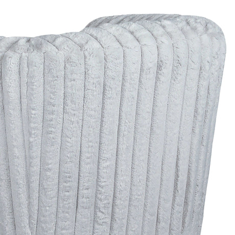 The Mira - Modern Comfort Swivel Chair features a soft, plush light gray fabric with a vertical ribbed texture, reminiscent of a cozy blanket or upholstery. Its material appears fluffy and comforting.