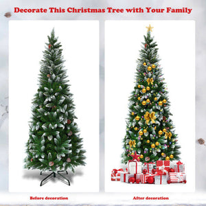 5/6/7.5 Feet Artificial Pencil Christmas Tree with Pine Cones-5 Feet